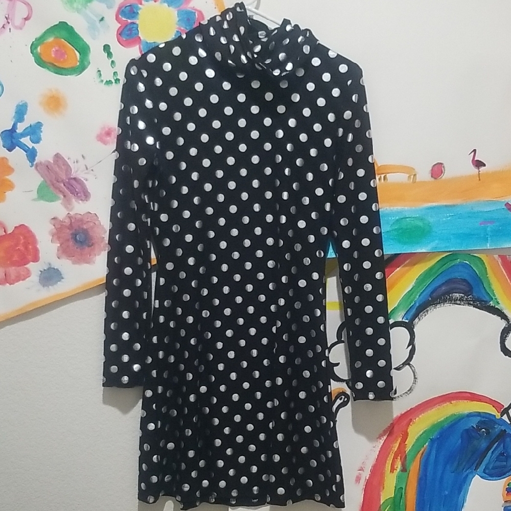 Polka Dot High Neck Dress - Black and White